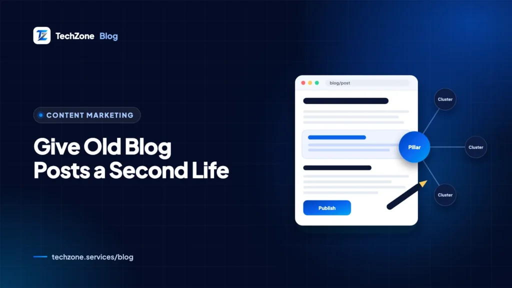 Illustration of a blog post card with a circular refresh arrow beside a line chart that dips and then recovers