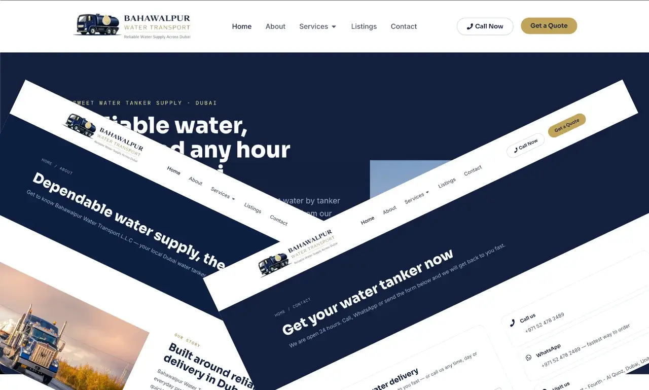 Bahawalpur Water Transport website pages designed and built by TechZone