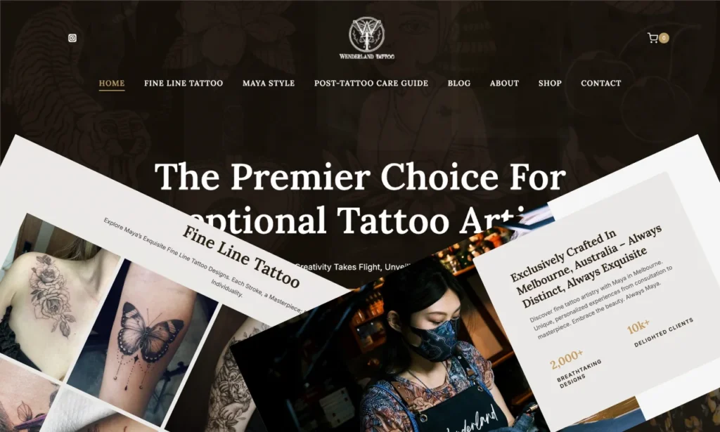 Wenderland Tattoo website pages designed and built by TechZone